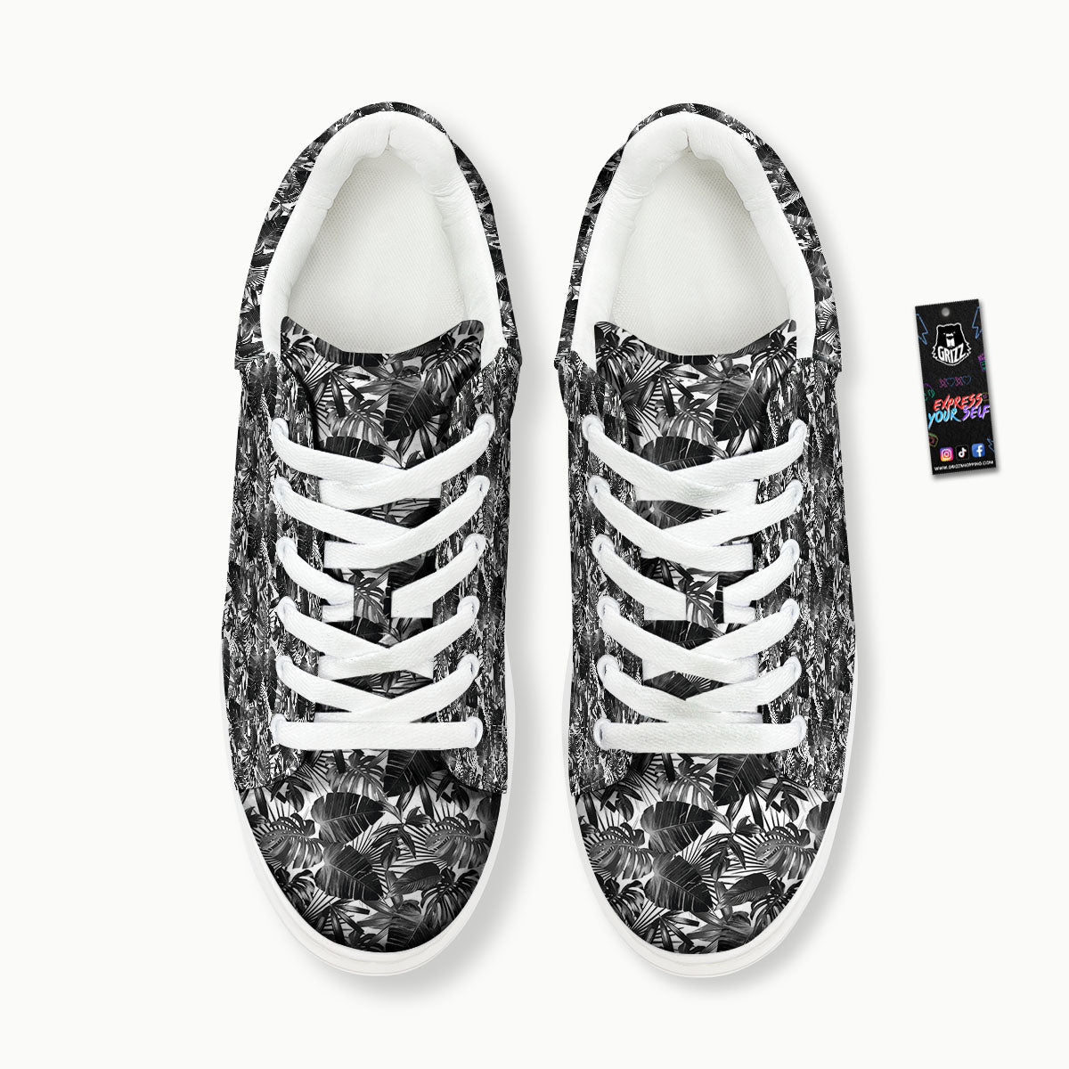 Tropical Leaf Black White Print Pattern Platform Shoes-grizzshop