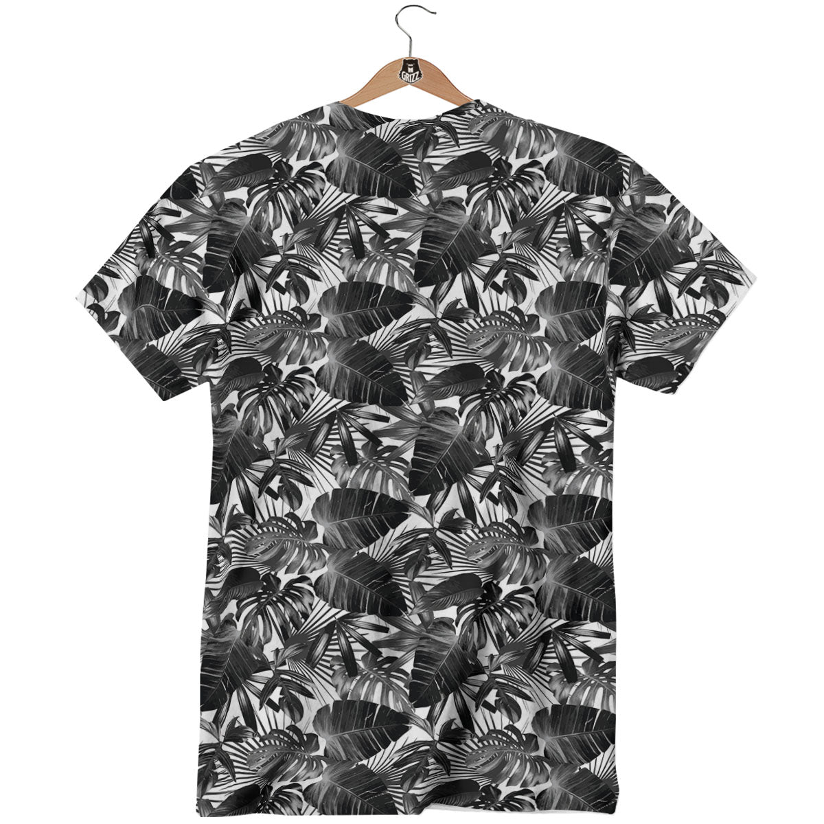 Tropical Leaf Black White Print Pattern T-Shirt-grizzshop
