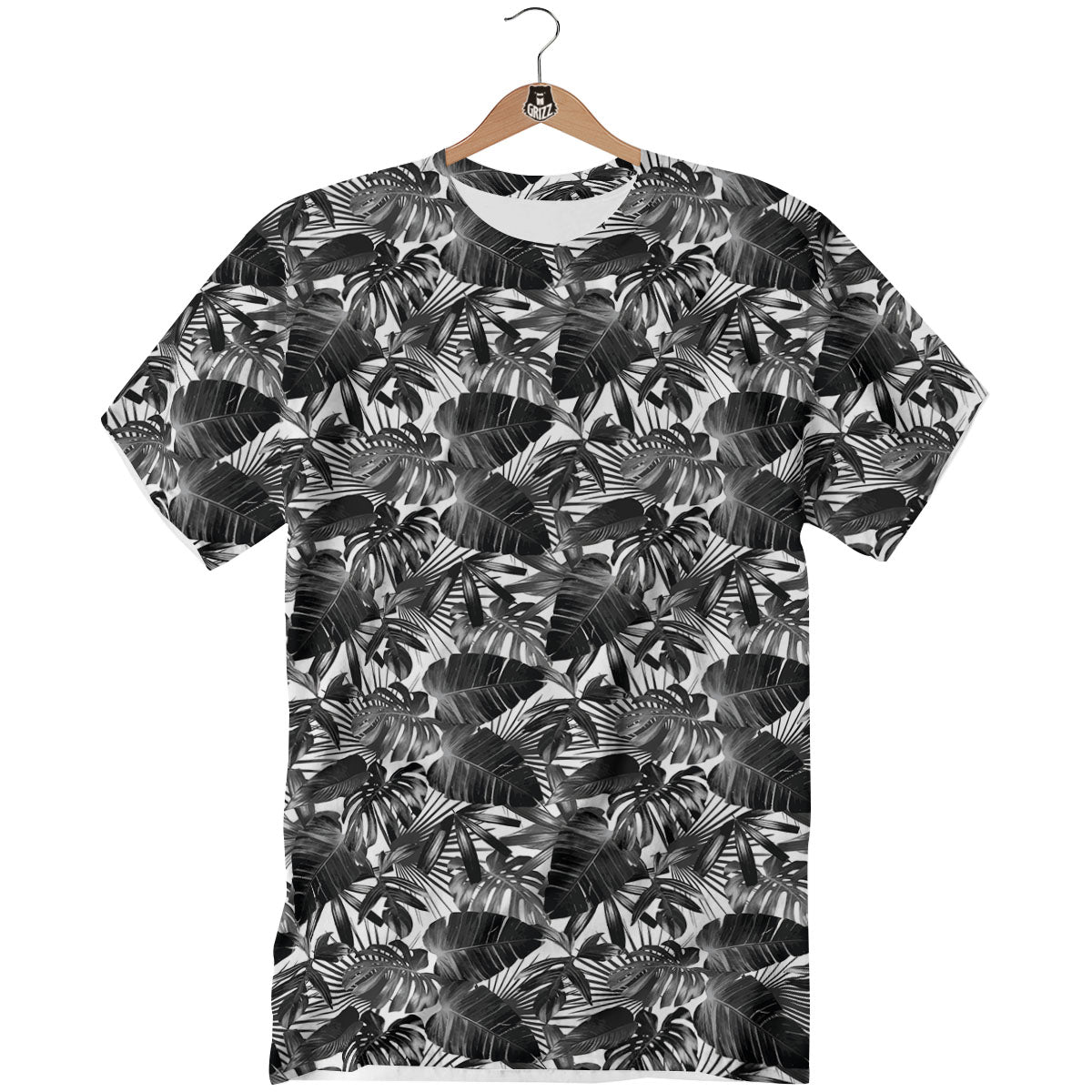 Tropical Leaf Black White Print Pattern T-Shirt-grizzshop