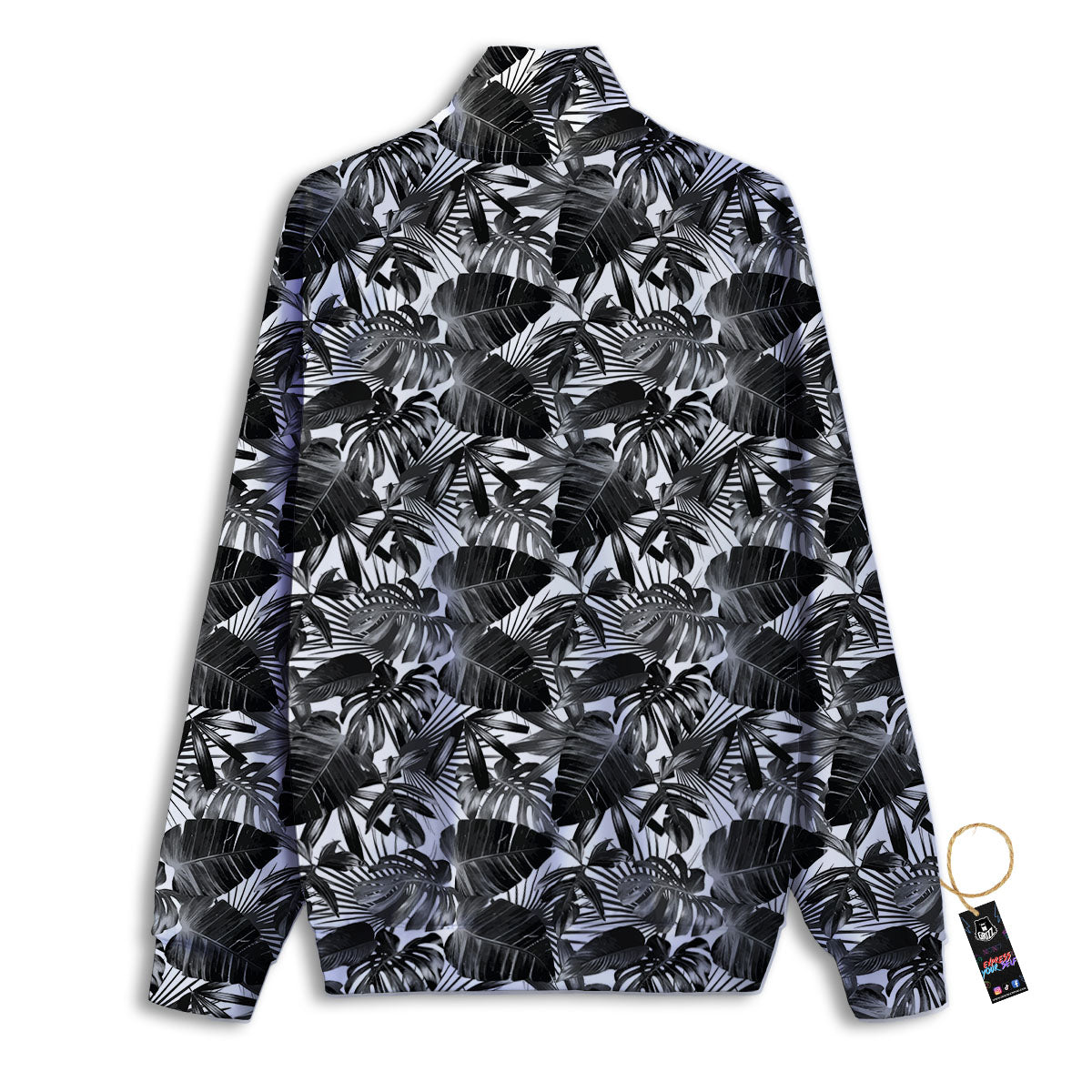 Tropical Leaf Black White Print Pattern Track Jacket-grizzshop