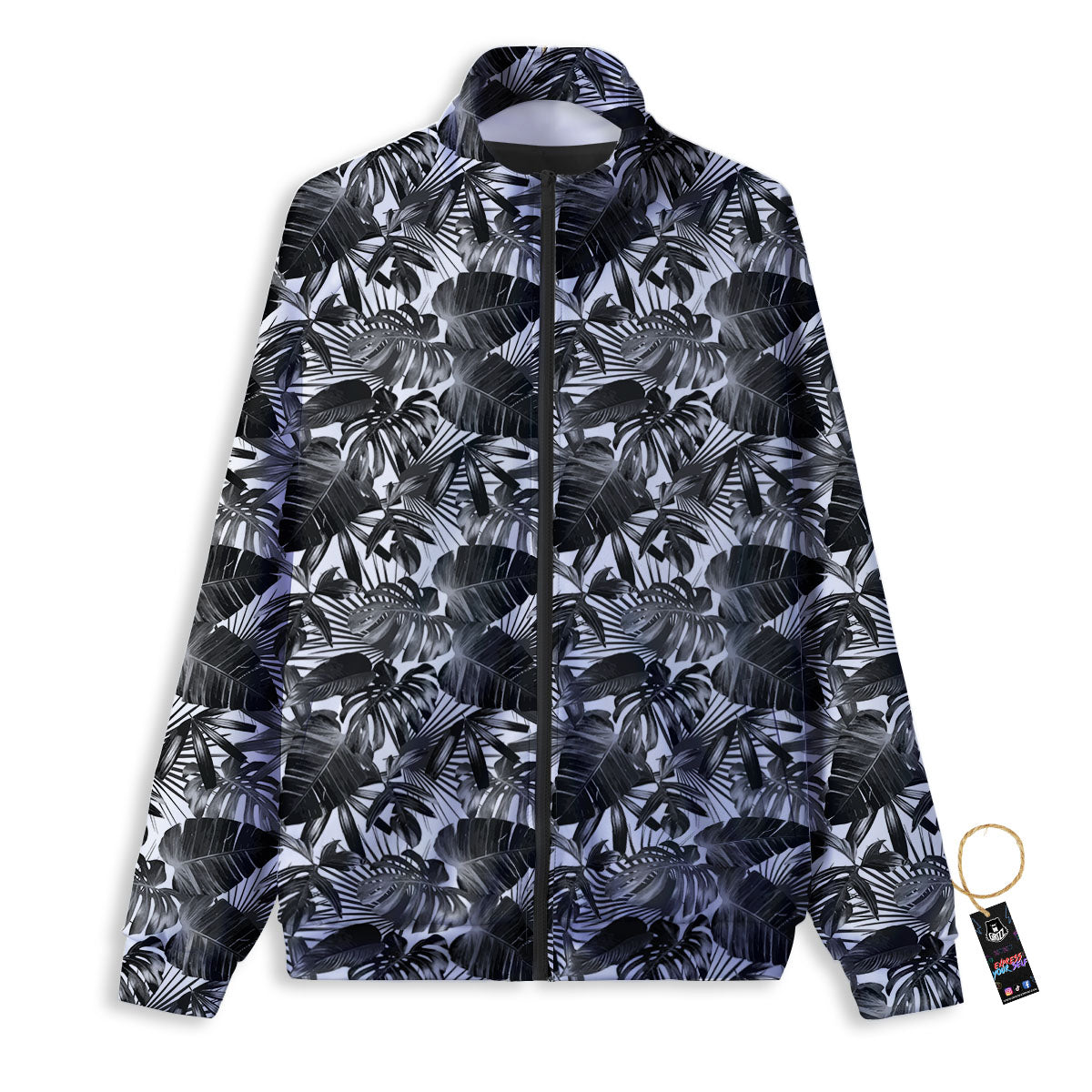 Tropical Leaf Black White Print Pattern Track Jacket-grizzshop