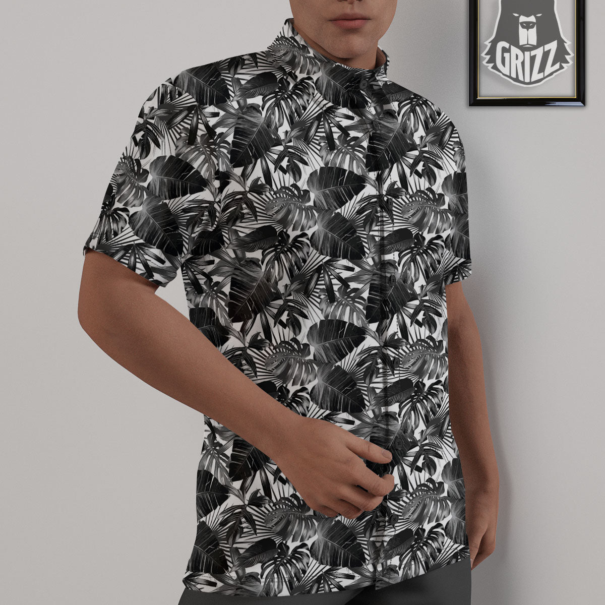 Tropical Leaf Black White Print Pattern Untucked Shirts-grizzshop