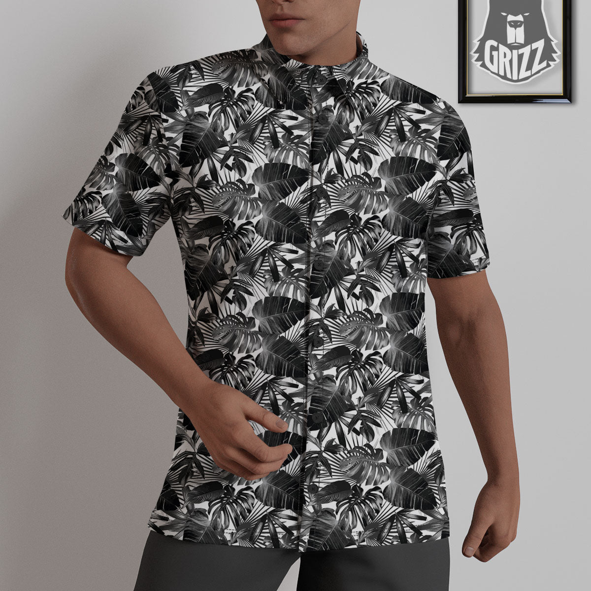 Tropical Leaf Black White Print Pattern Untucked Shirts-grizzshop