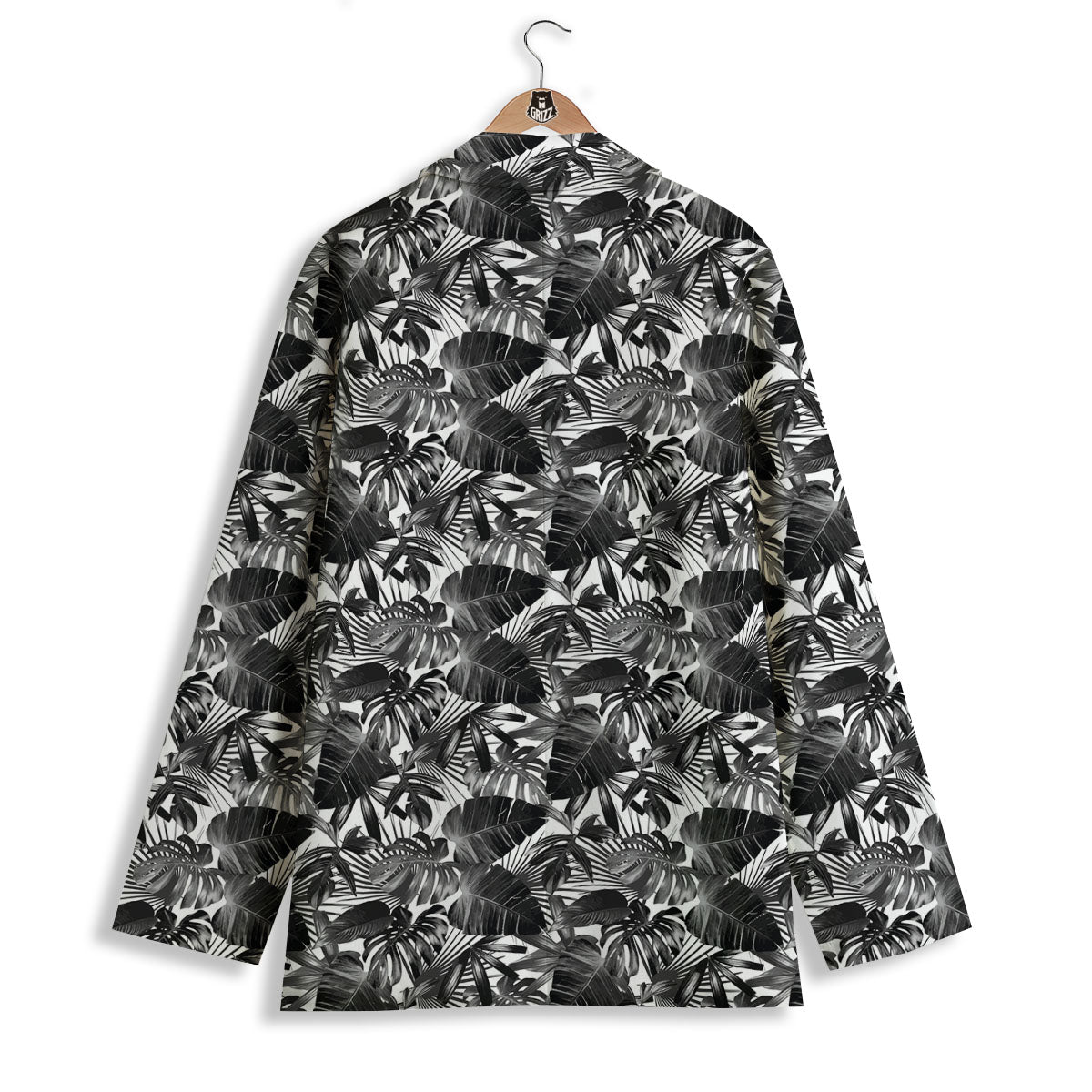 Tropical Leaf Black White Print Pattern Women's Blazer-grizzshop