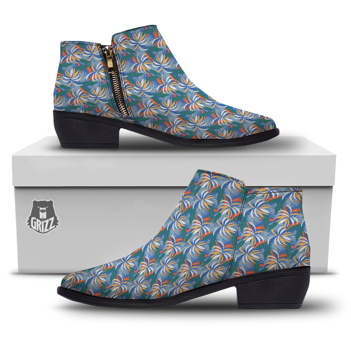 Tropical Leaf Colorful Print Pattern Ankle Boots-grizzshop