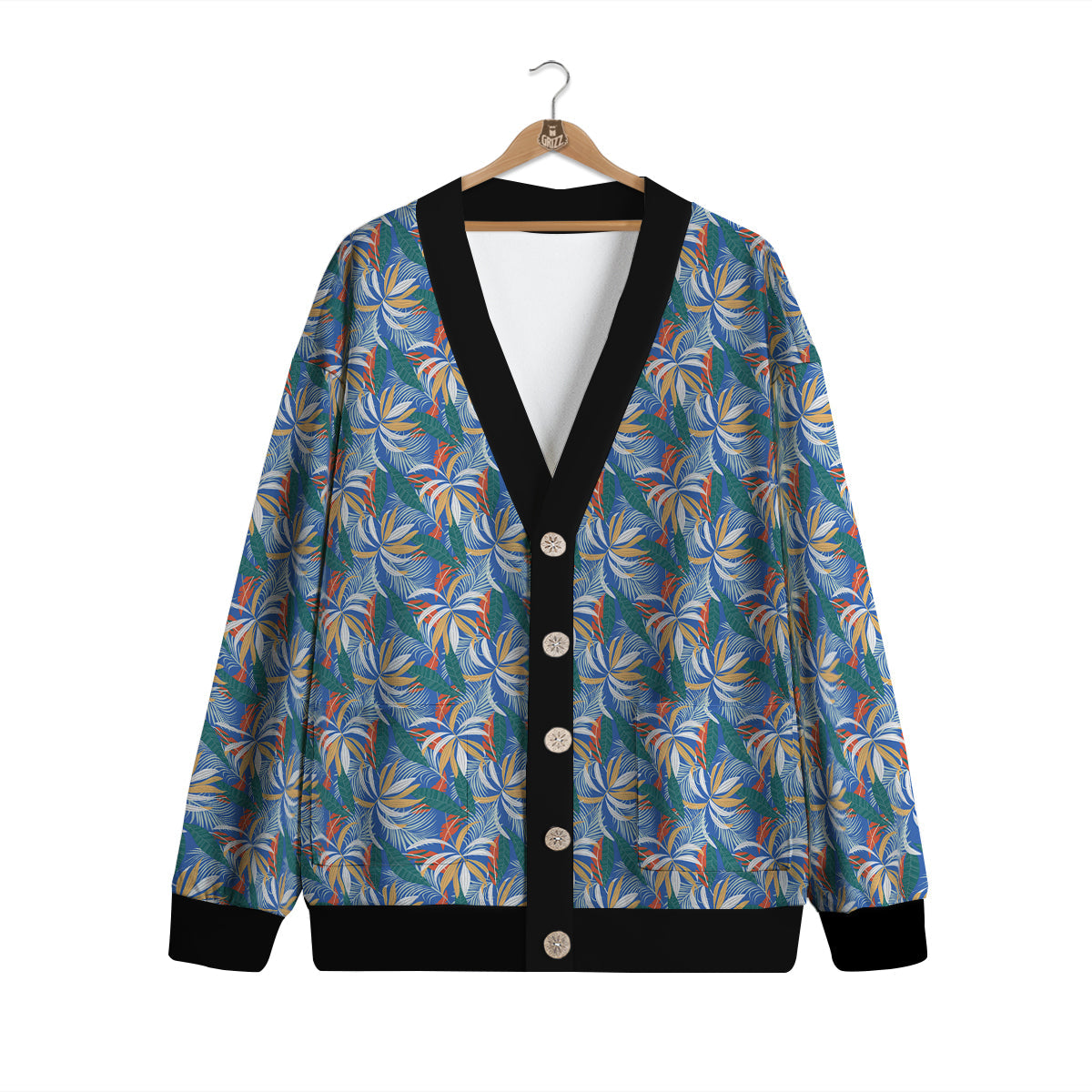Tropical Leaf Colorful Print Pattern Cardigan-grizzshop