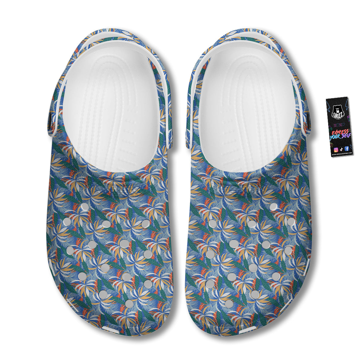 Tropical Leaf Colorful Print Pattern Clog-grizzshop