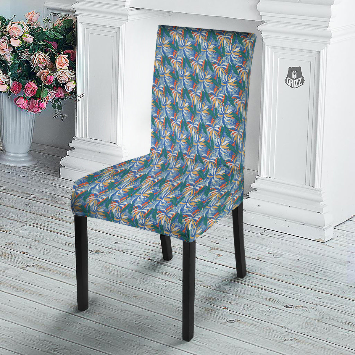 Tropical Leaf Colorful Print Pattern Dining Chair Slipcover-grizzshop