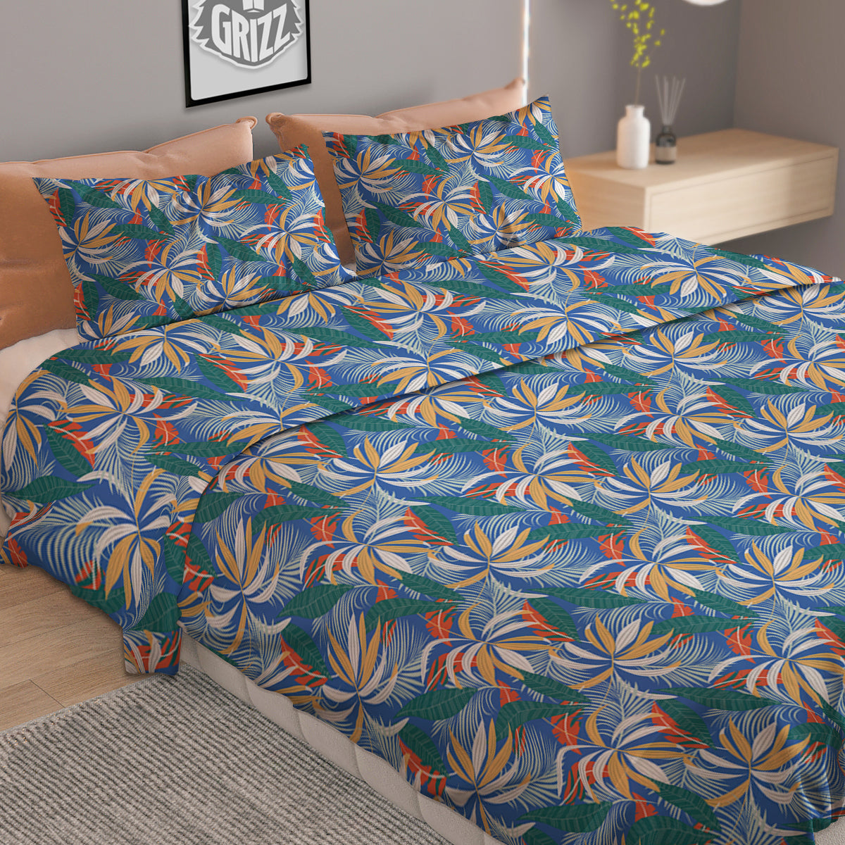 Tropical Leaf Colorful Print Pattern Duvet Cover Bedding Set