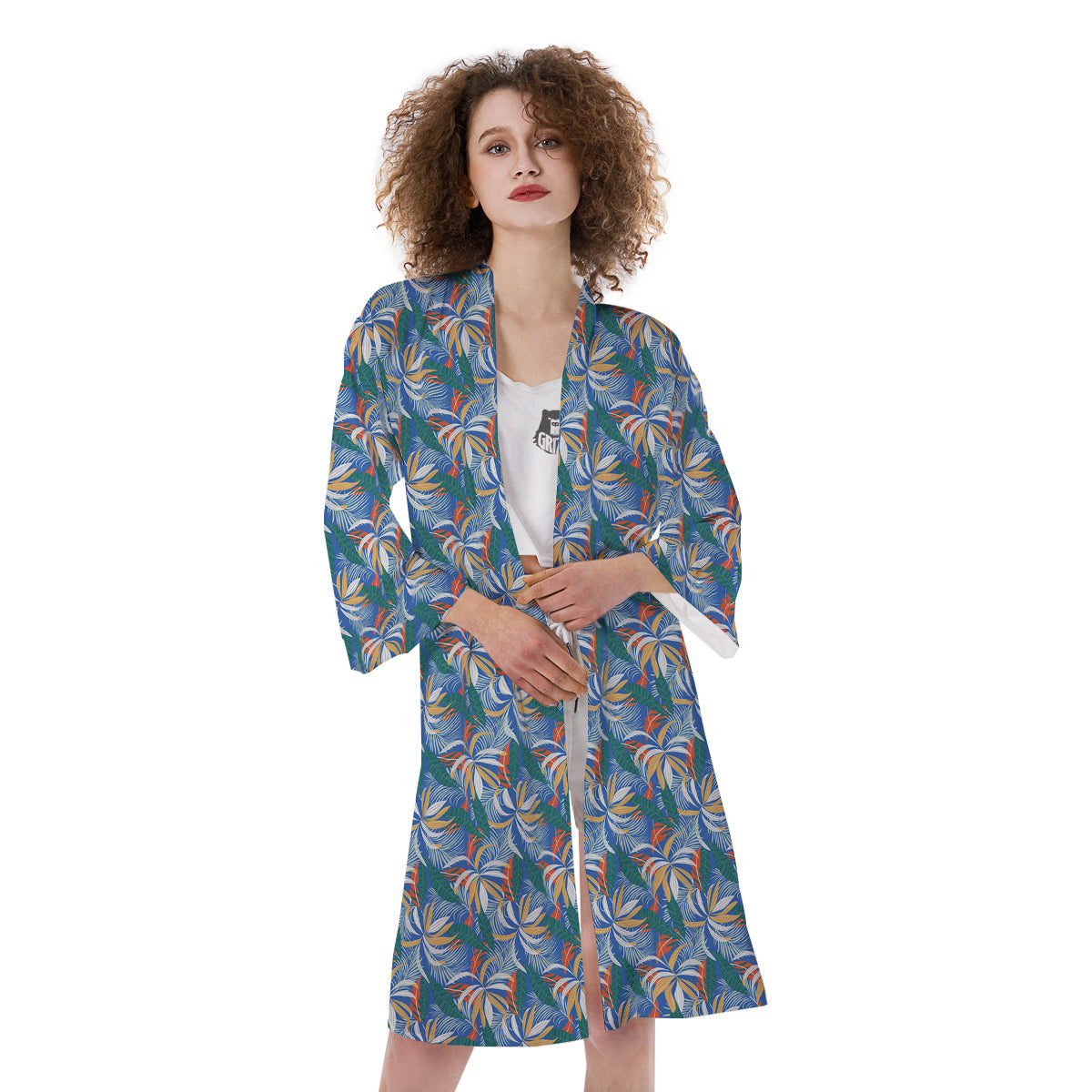 Tropical Leaf Colorful Print Pattern Kimono-grizzshop