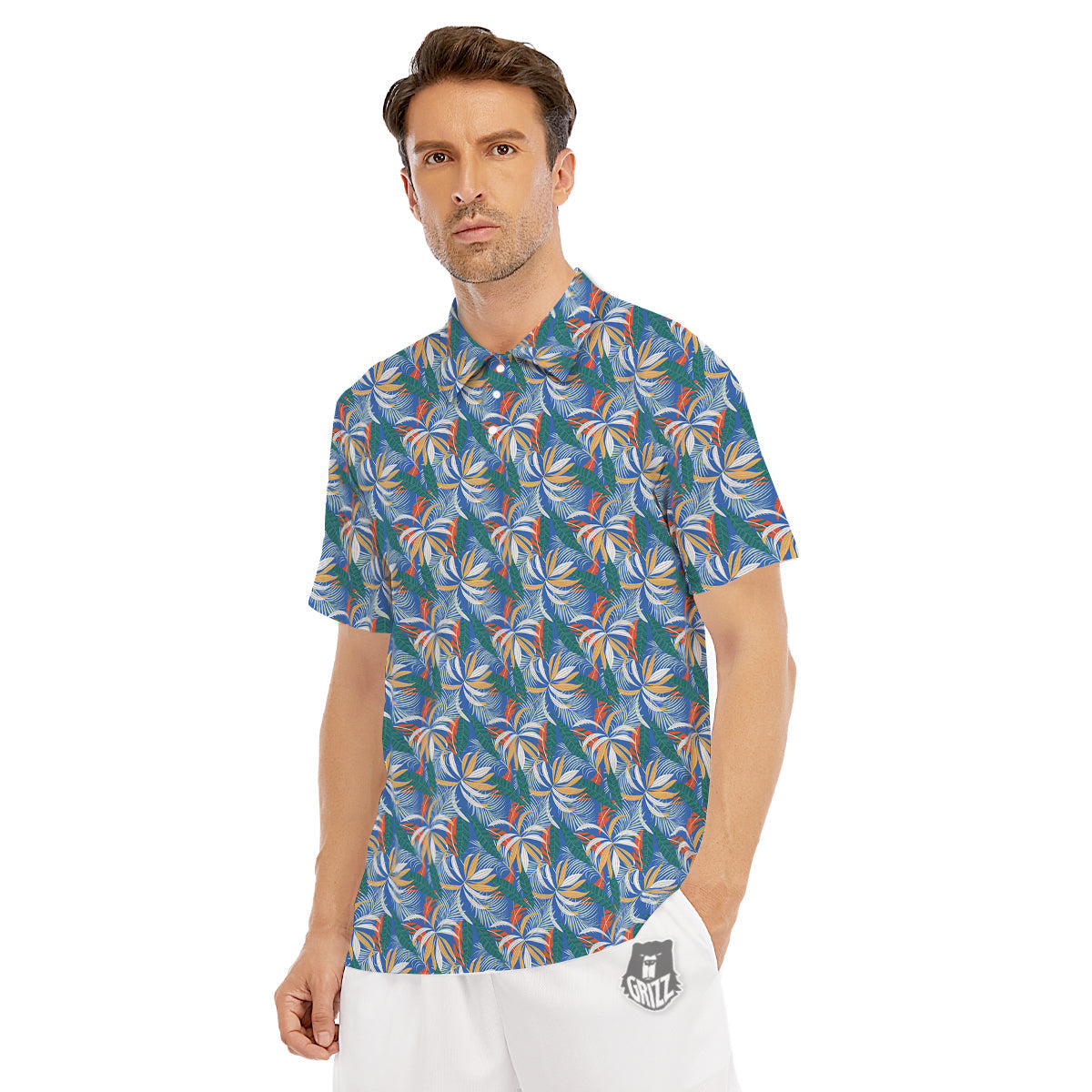 Tropical Leaf Colorful Print Pattern Men's Golf Shirts-grizzshop