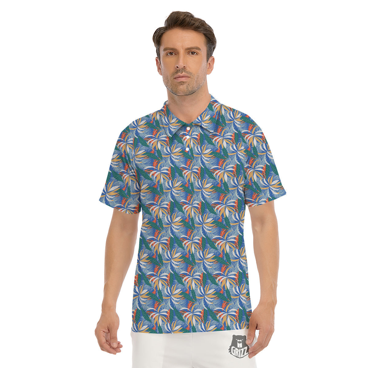 Tropical Leaf Colorful Print Pattern Men's Golf Shirts-grizzshop