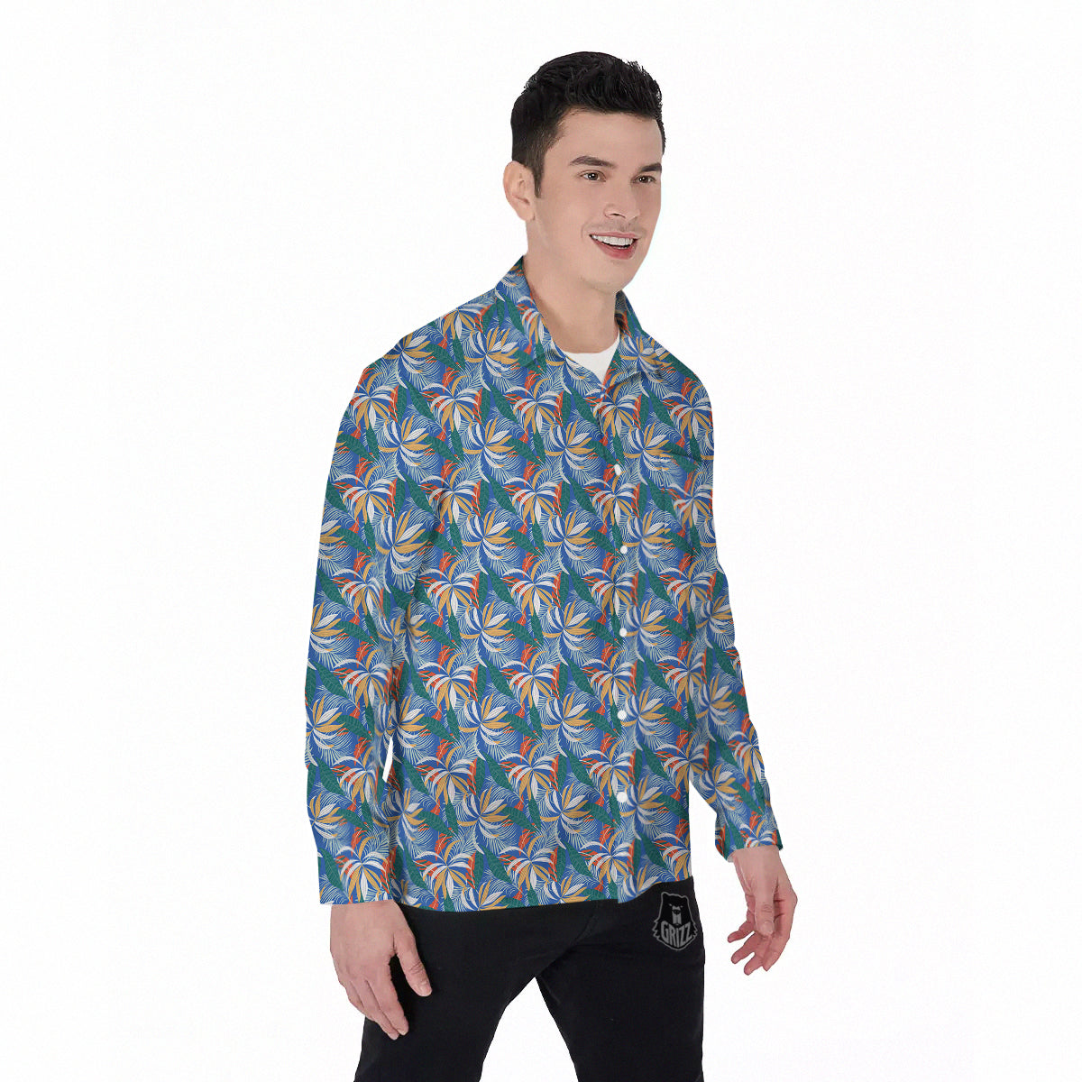 Tropical Leaf Colorful Print Pattern Men's Long Sleeve Shirts-grizzshop