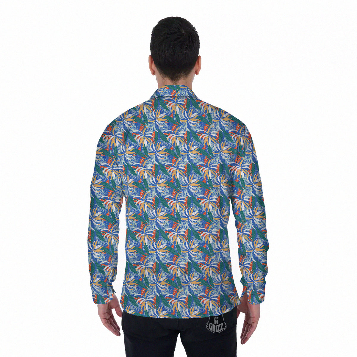 Tropical Leaf Colorful Print Pattern Men's Long Sleeve Shirts-grizzshop