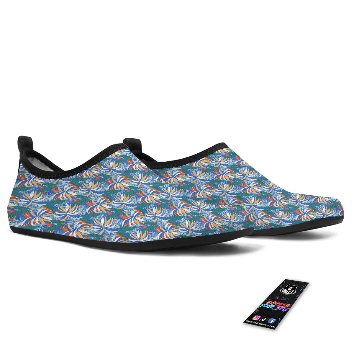 Tropical Leaf Colorful Print Pattern Water Shoes-grizzshop
