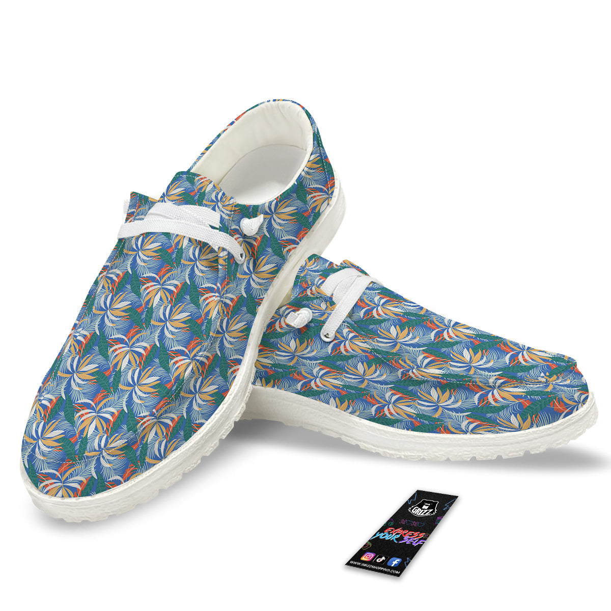 Tropical Leaf Colorful Print Pattern White Loafers-grizzshop