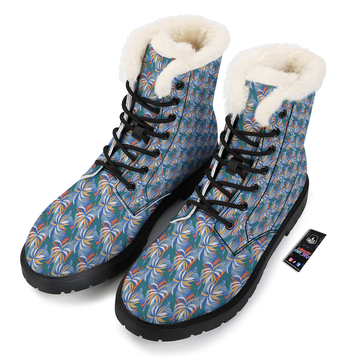 Tropical Leaf Colorful Print Pattern Winter Boots-grizzshop