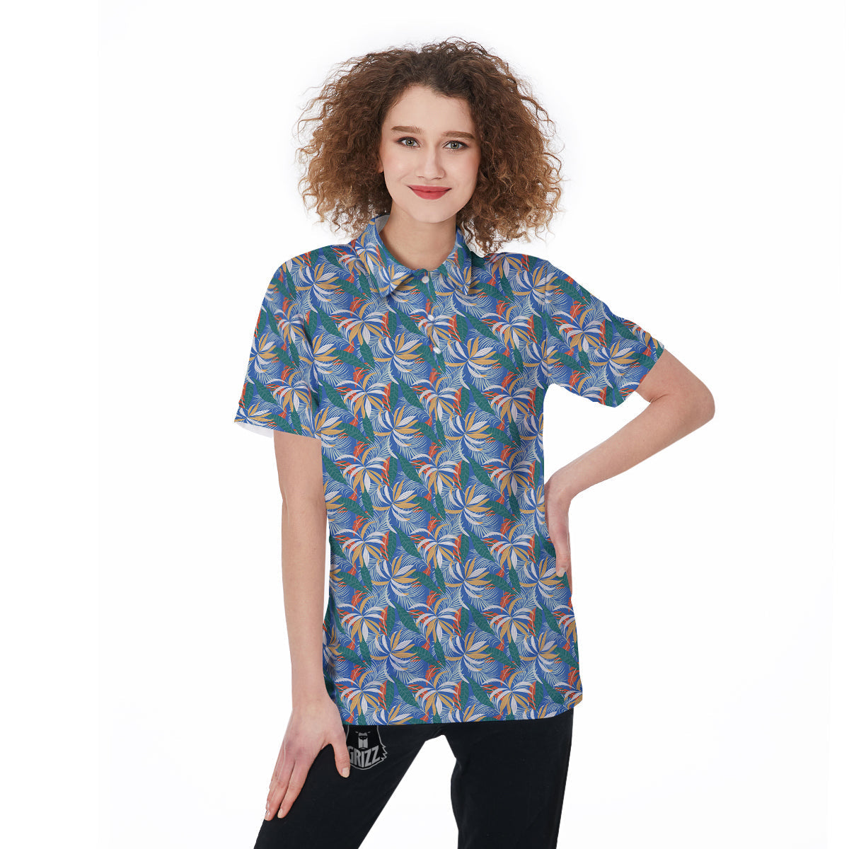 Tropical Leaf Colorful Print Pattern Women's Golf Shirts-grizzshop