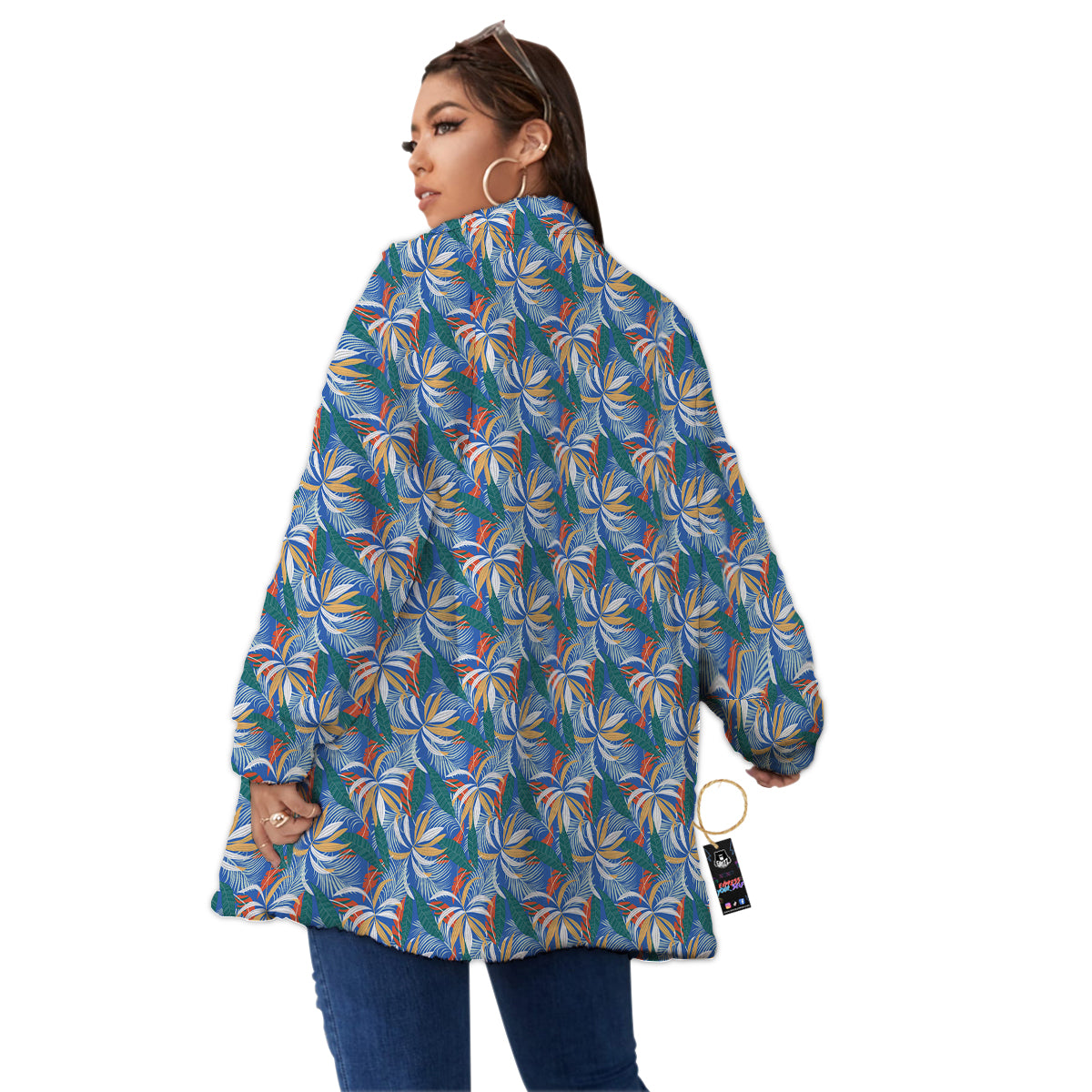 Tropical Leaf Colorful Print Pattern Women's Sherpa Jacket-grizzshop