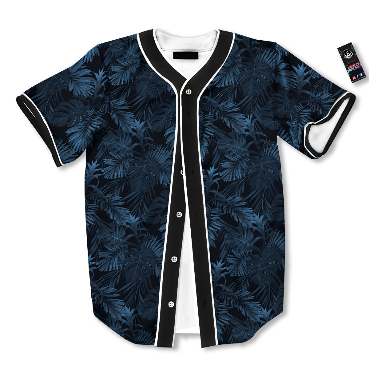 Tropical Leaf Dark Blue Print Pattern Baseball Jersey-grizzshop