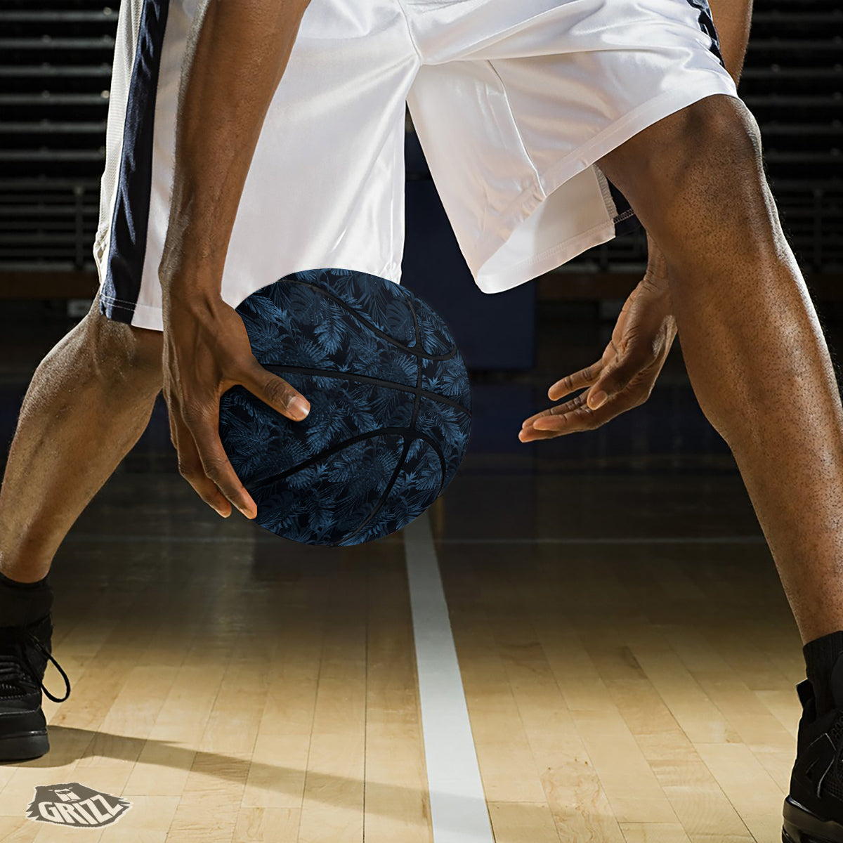 Tropical Leaf Dark Blue Print Pattern Basketball-grizzshop