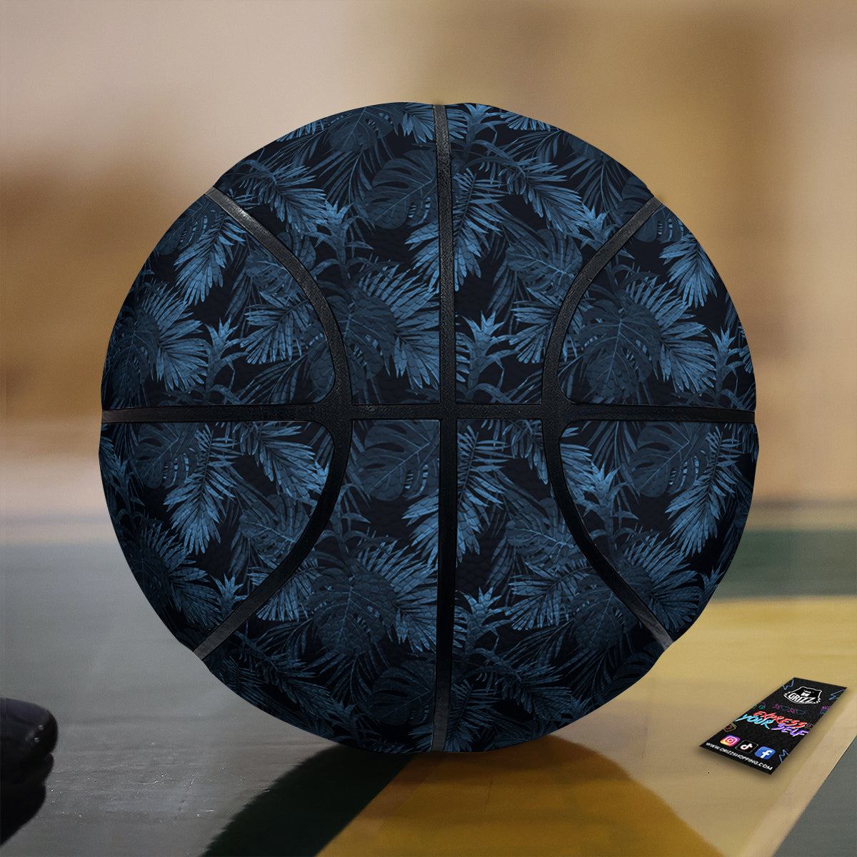 Tropical Leaf Dark Blue Print Pattern Basketball-grizzshop