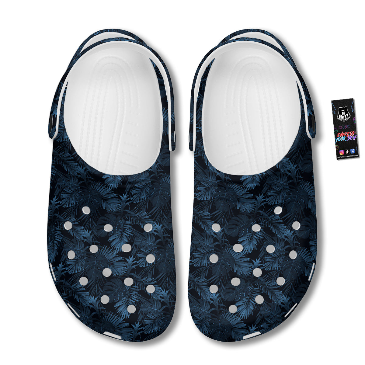 Tropical Leaf Dark Blue Print Pattern Clog-grizzshop