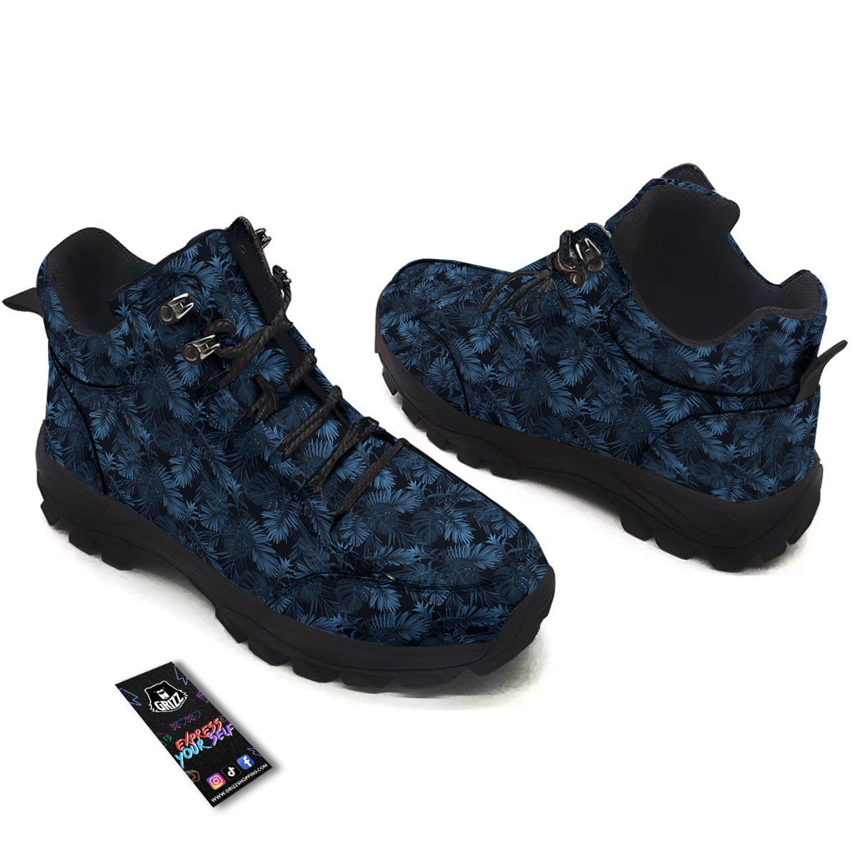 Tropical Leaf Dark Blue Print Pattern Hiking Shoes-grizzshop