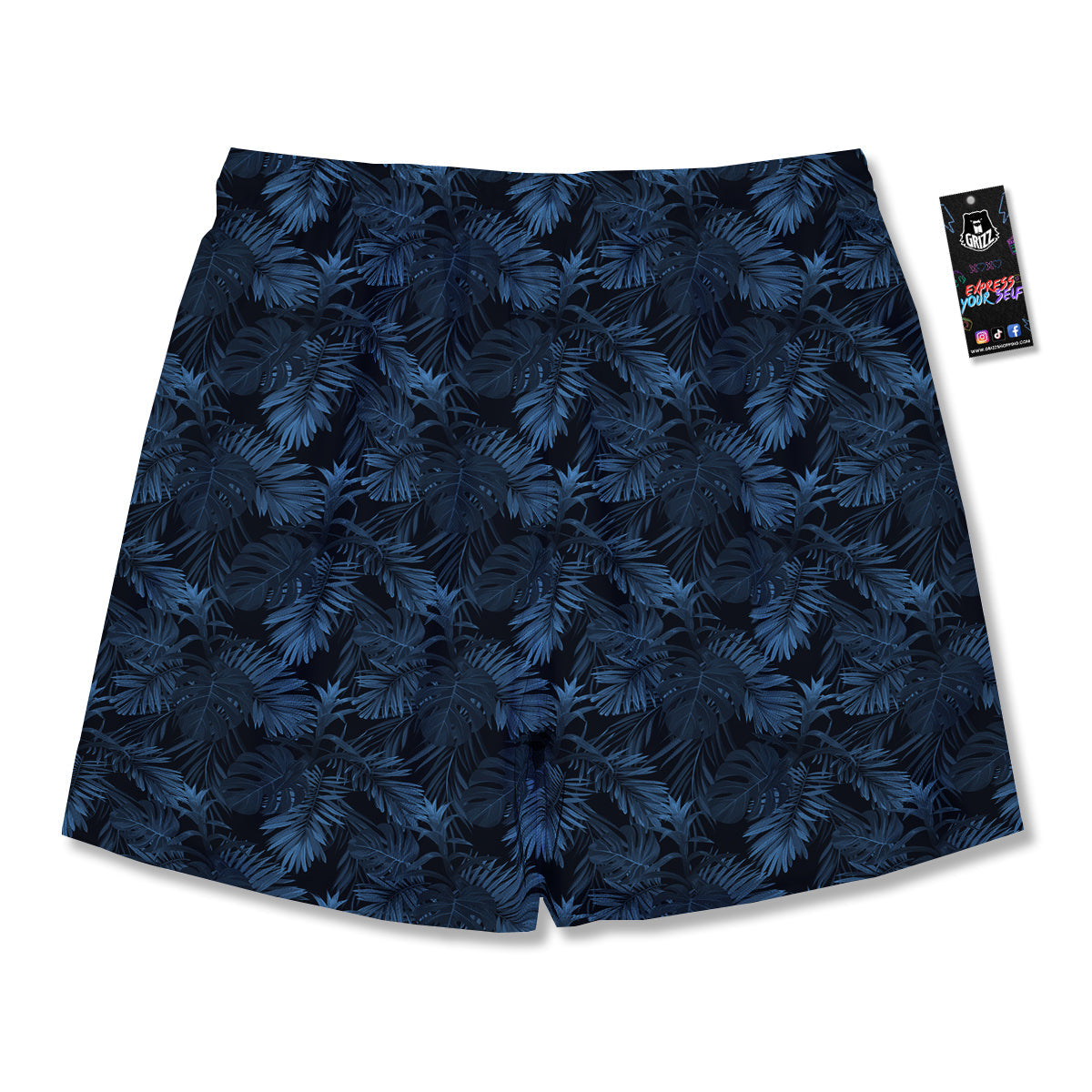 Tropical Leaf Dark Blue Print Pattern Men's Running Shorts-grizzshop
