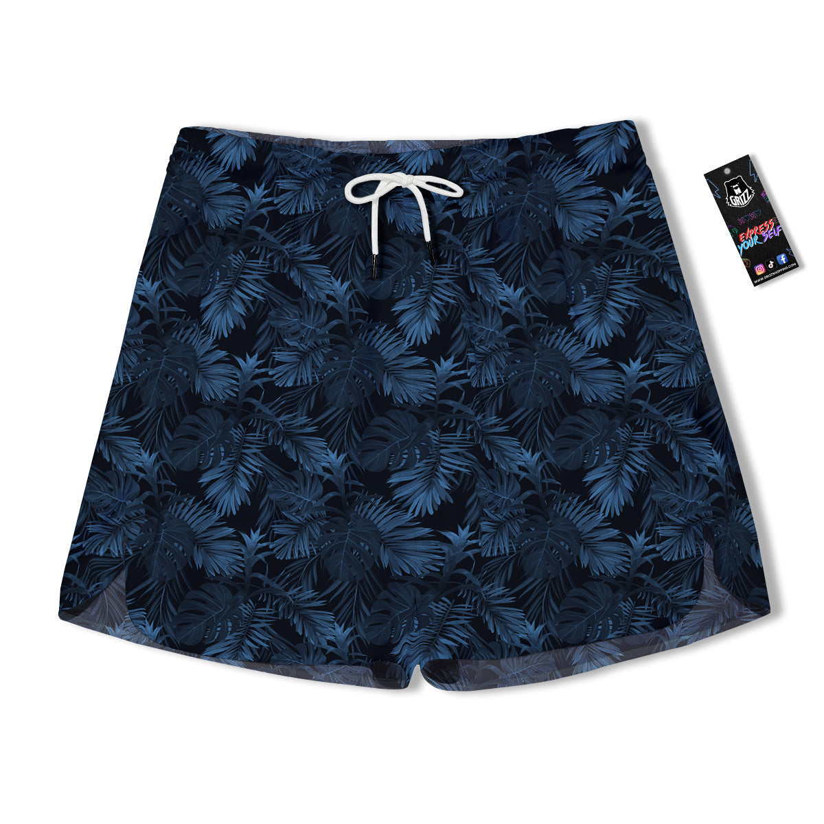 Tropical Leaf Dark Blue Print Pattern Men's Running Shorts-grizzshop