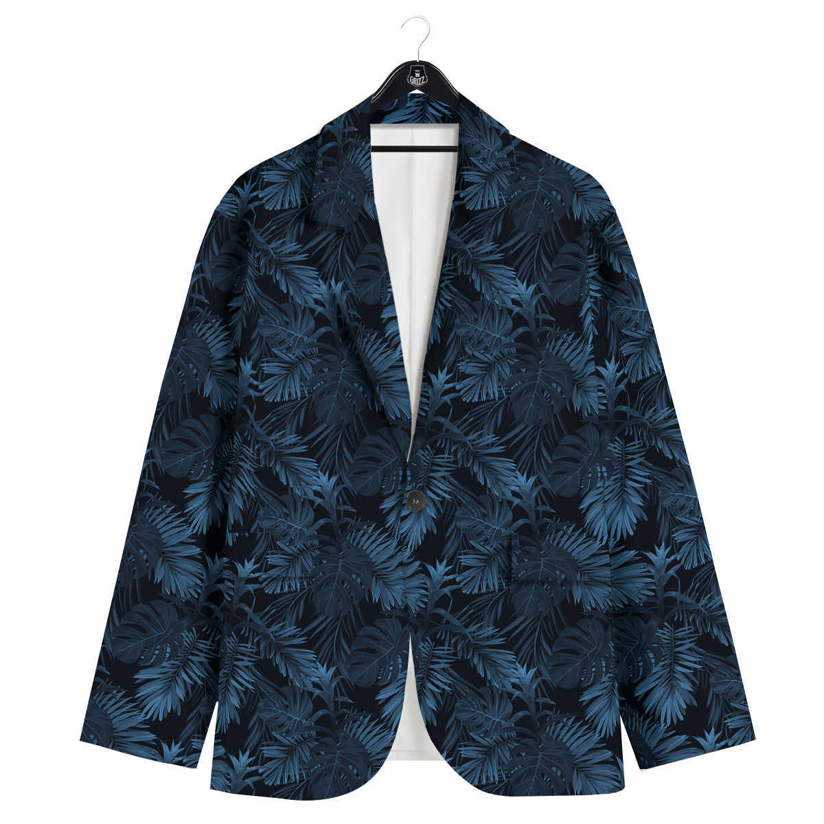 Tropical Leaf Dark Blue Print Pattern Men's Sport Coat-grizzshop