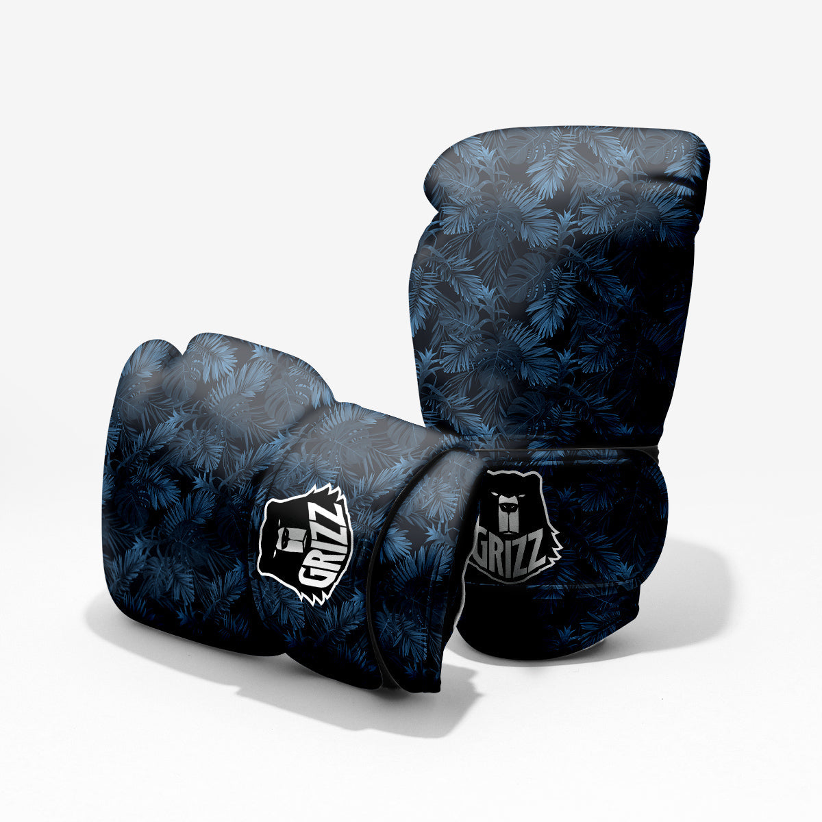Tropical Leaf Dark Blue Print Pattern Pro Boxing Glove