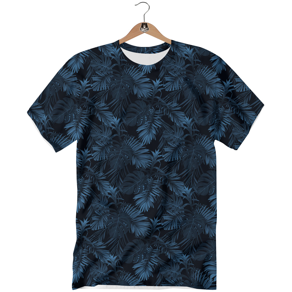 Tropical Leaf Dark Blue Print Pattern T-Shirt-grizzshop