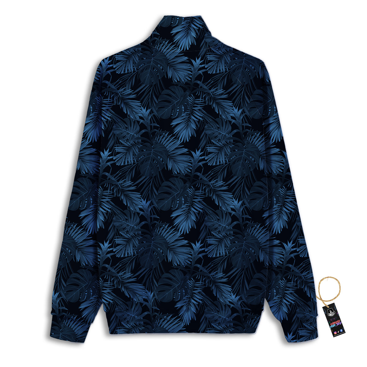Tropical Leaf Dark Blue Print Pattern Track Jacket-grizzshop