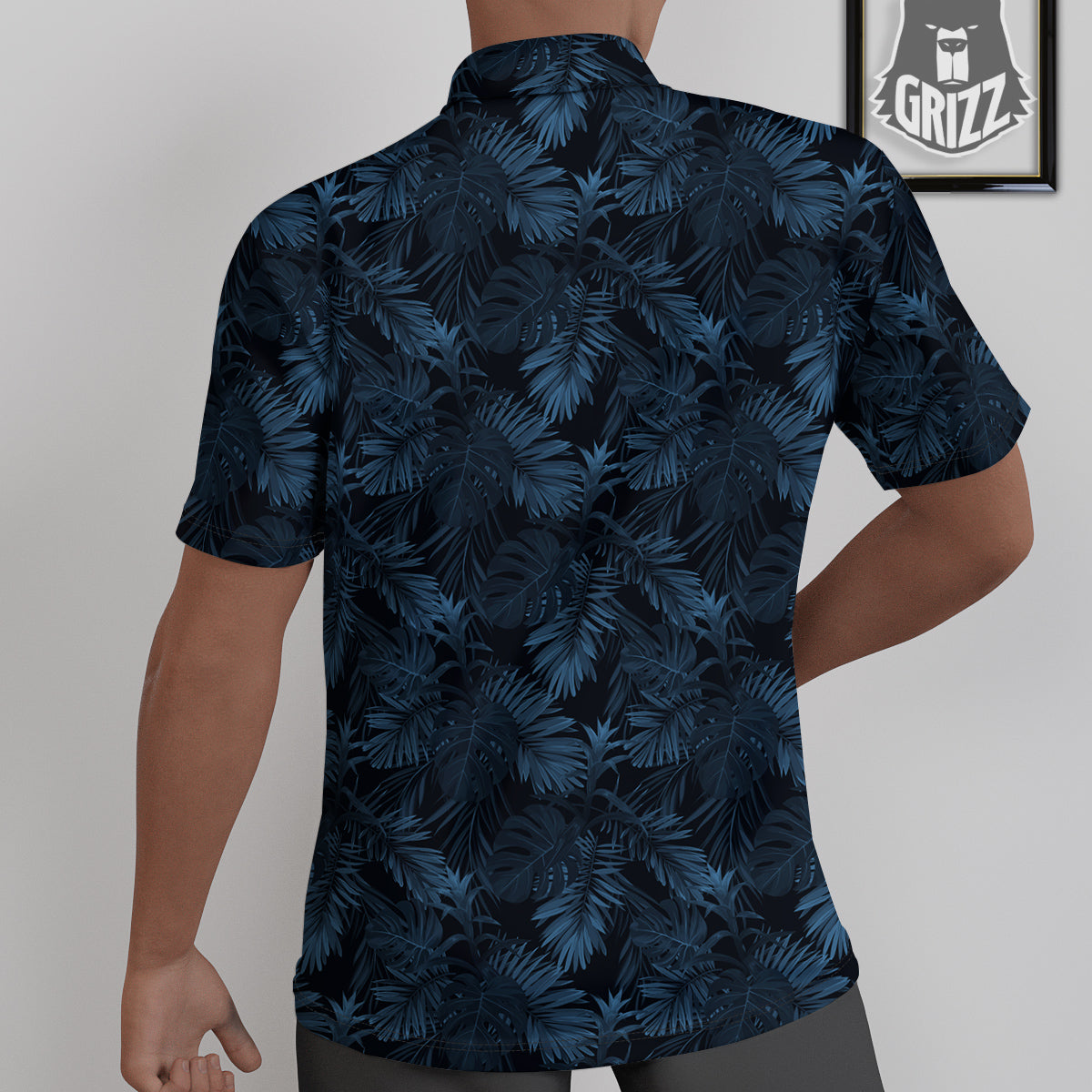 Tropical Leaf Dark Blue Print Pattern Untucked Shirts-grizzshop