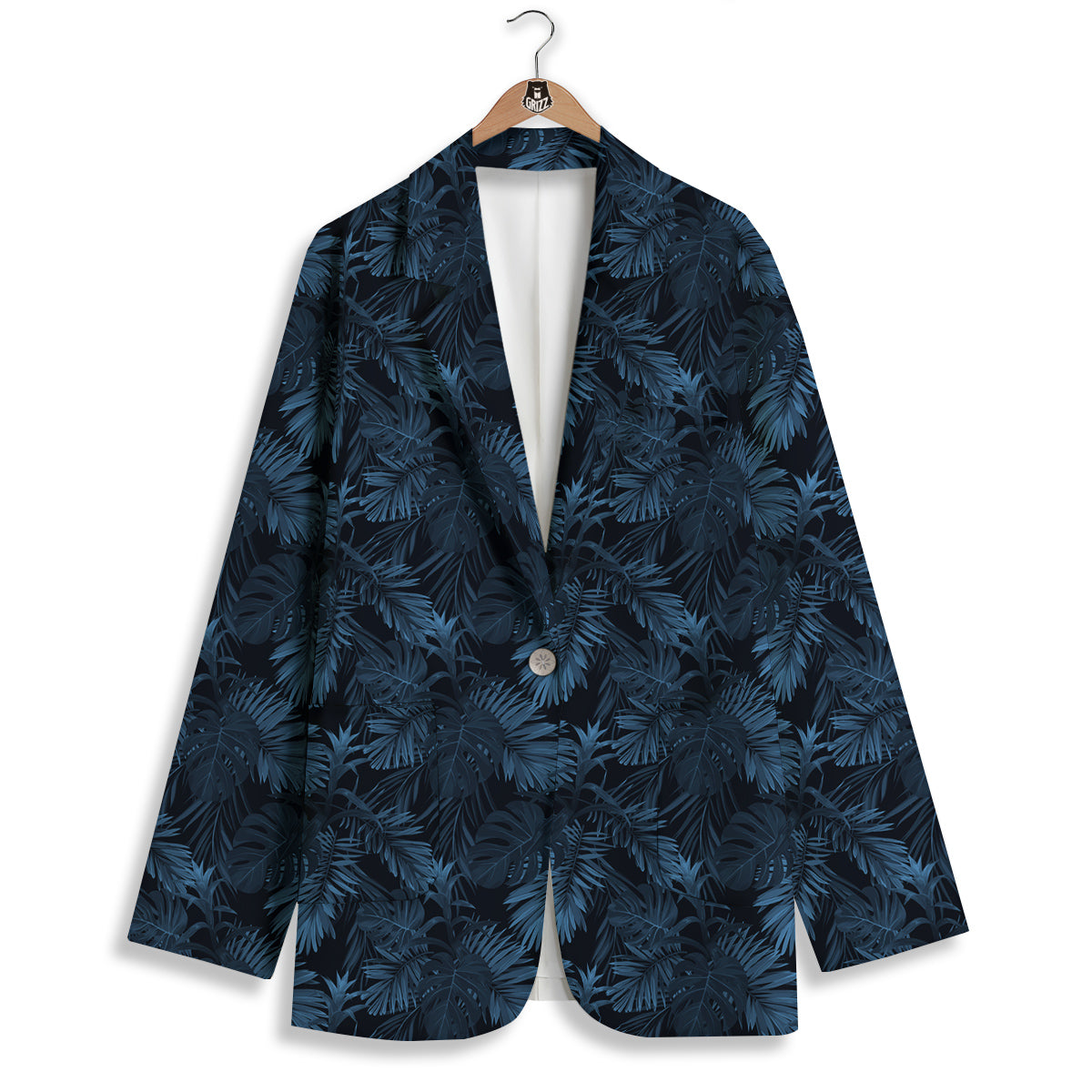 Tropical Leaf Dark Blue Print Pattern Women's Blazer-grizzshop