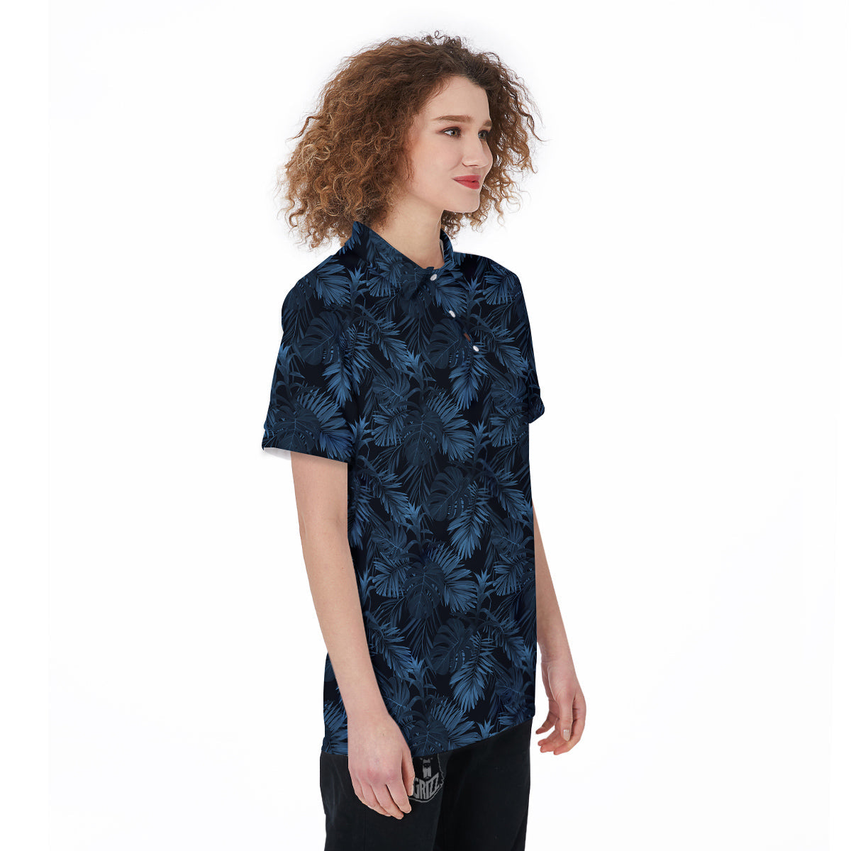 Tropical Leaf Dark Blue Print Pattern Women's Golf Shirts-grizzshop