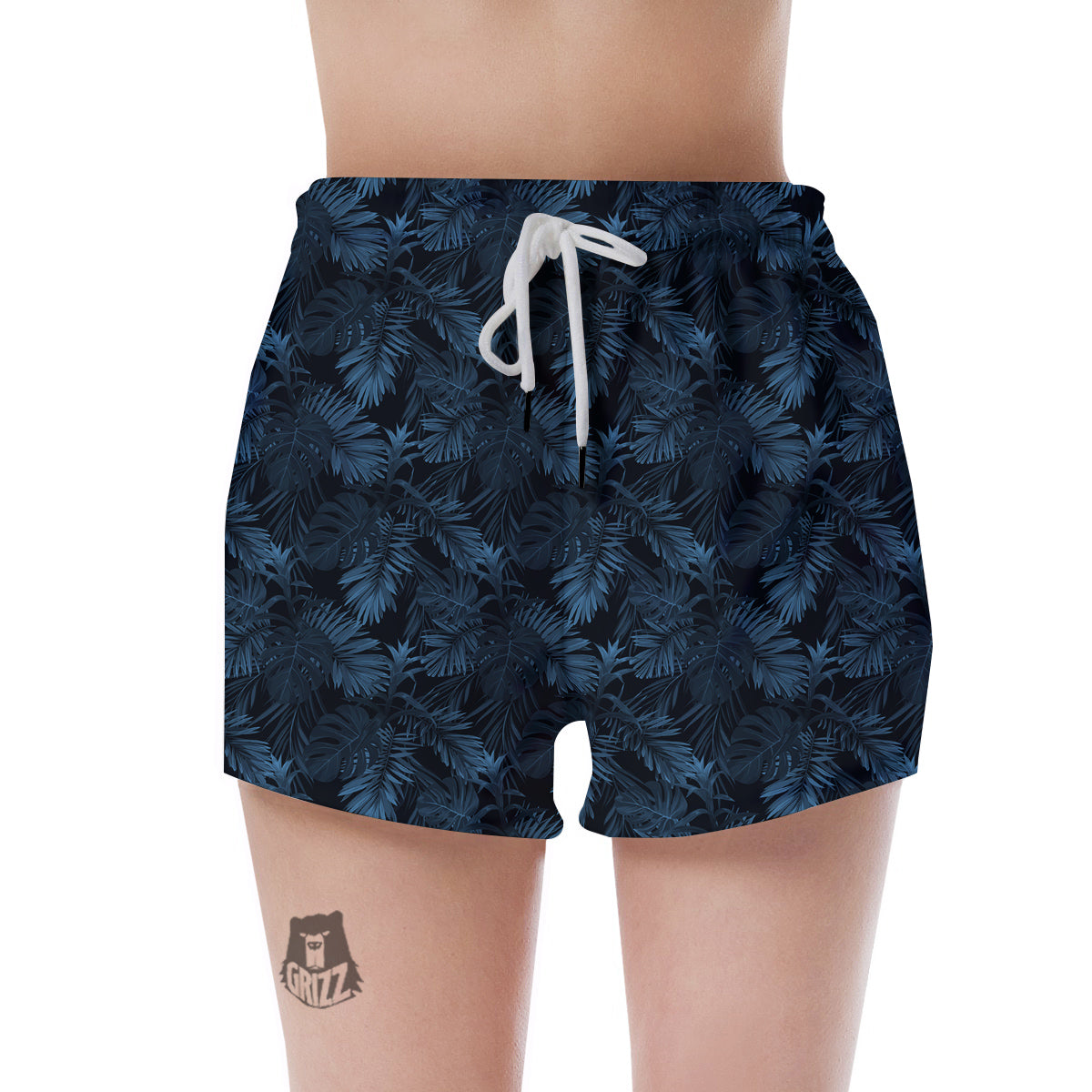 Tropical Leaf Dark Blue Print Pattern Women's Shorts-grizzshop