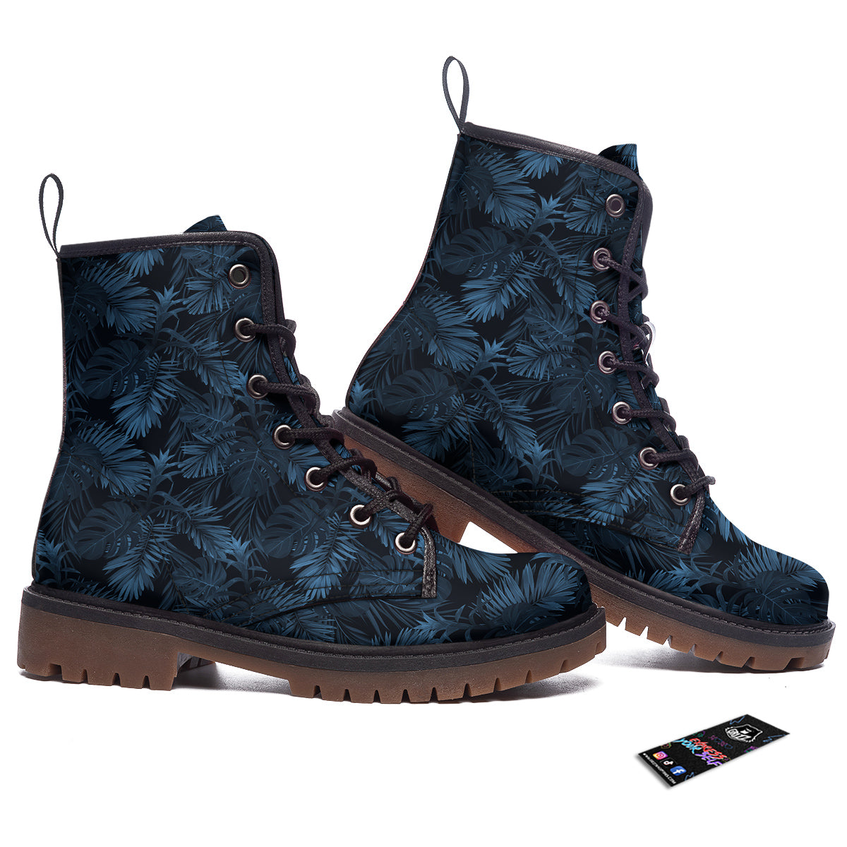 Tropical Leaf Dark Blue Print Pattern Work Boots-grizzshop