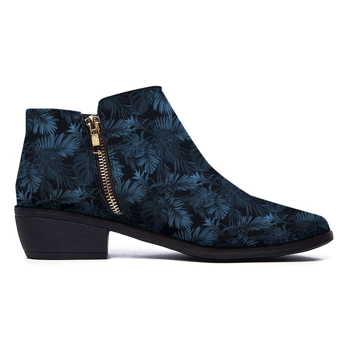 Tropical Leaf Dark Print Pattern Ankle Boots-grizzshop