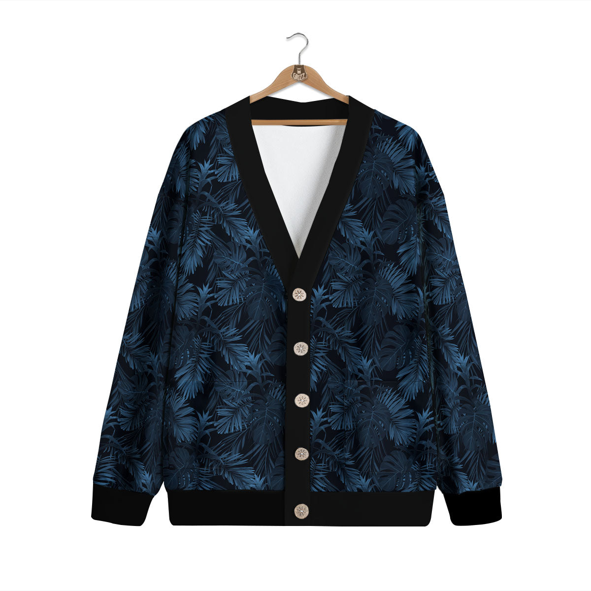 Tropical Leaf Dark Print Pattern Cardigan-grizzshop