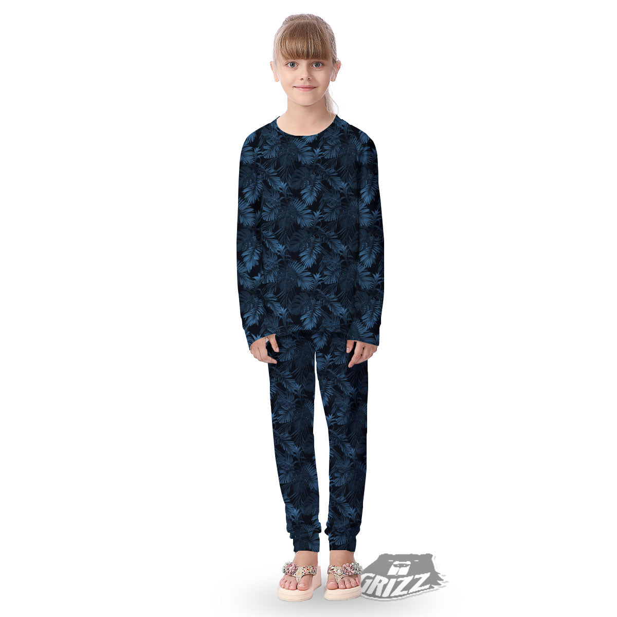 Tropical Leaf Dark Print Pattern Kid's Pajamas-grizzshop
