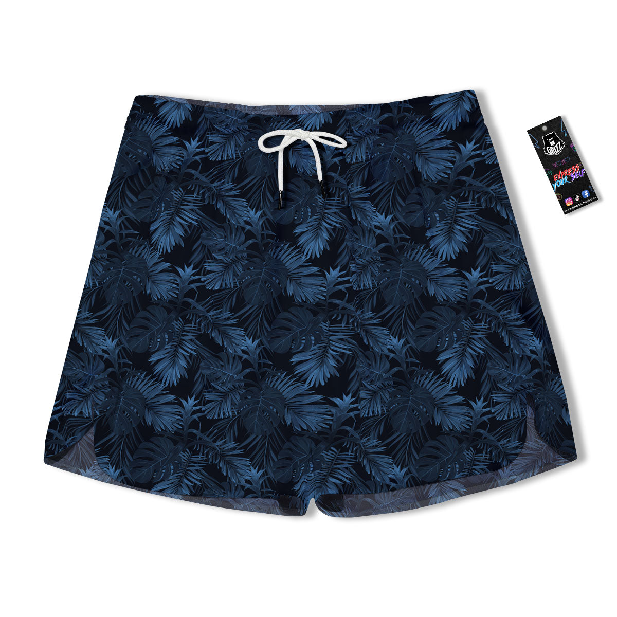 Tropical Leaf Dark Print Pattern Men's Running Shorts-grizzshop