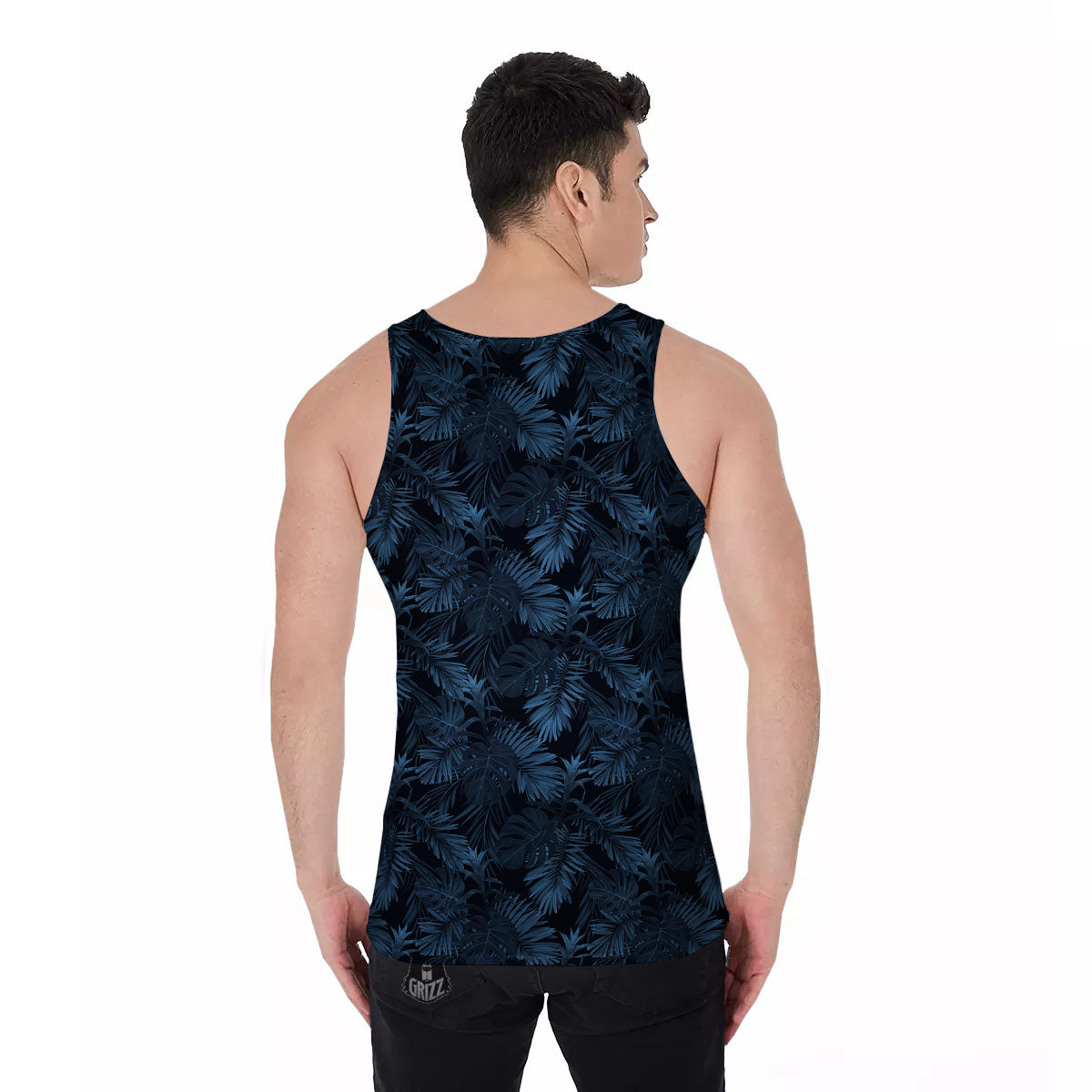Tropical Leaf Dark Print Pattern Men's Tank Top-grizzshop
