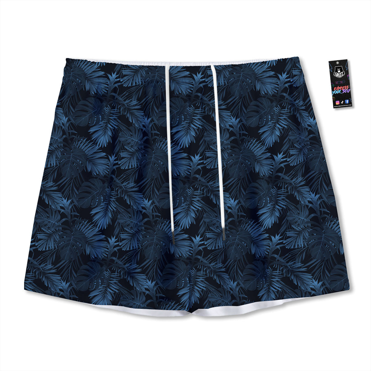 Tropical Leaf Dark Print Pattern Mesh Shorts