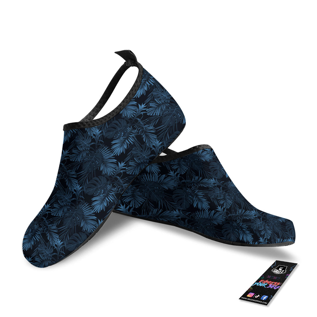 Tropical Leaf Dark Print Pattern Water Shoes-grizzshop