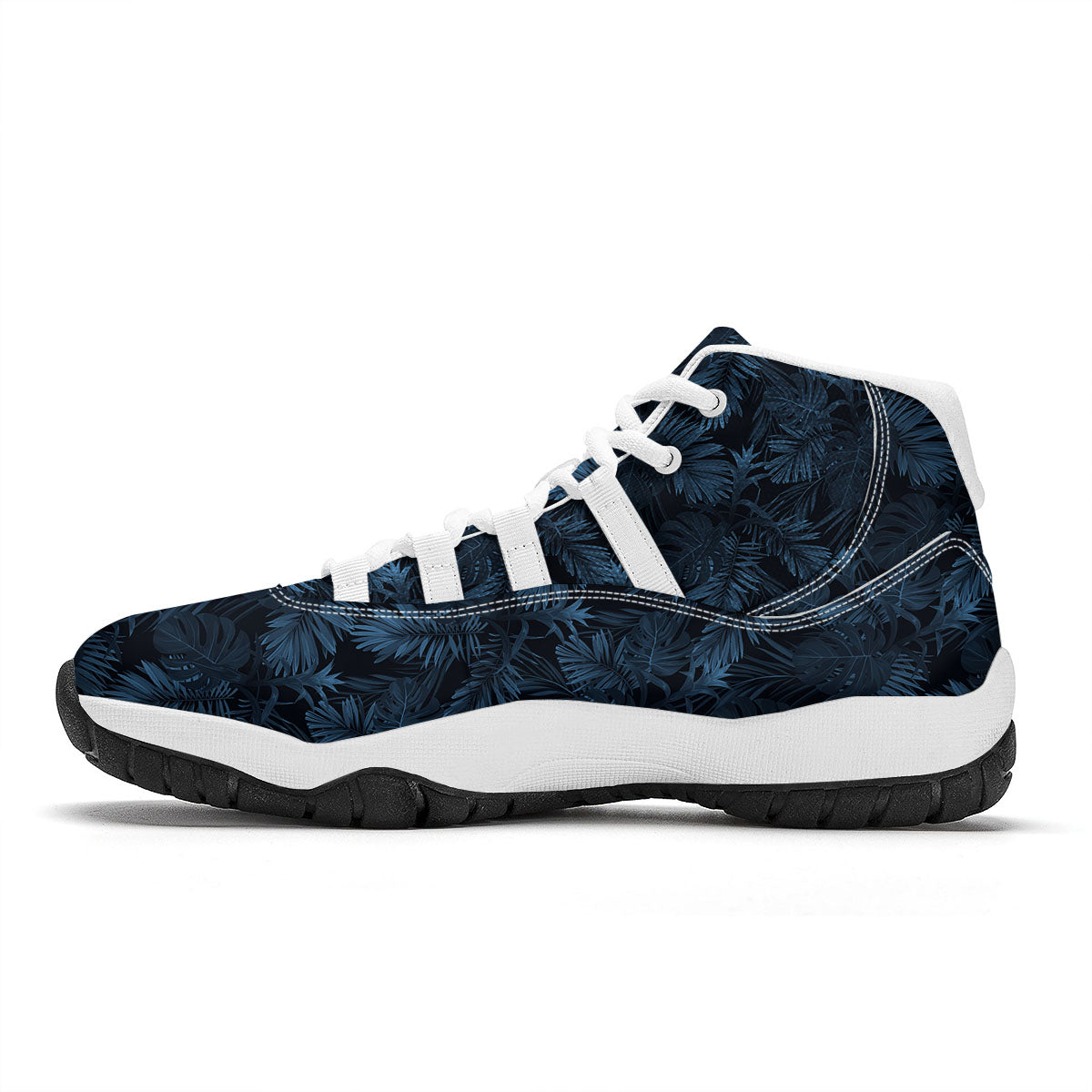 Tropical Leaf Dark Print Pattern White Bball Shoes-grizzshop
