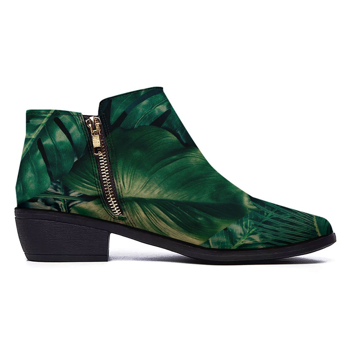 Tropical Leaf Natural Print Ankle Boots-grizzshop
