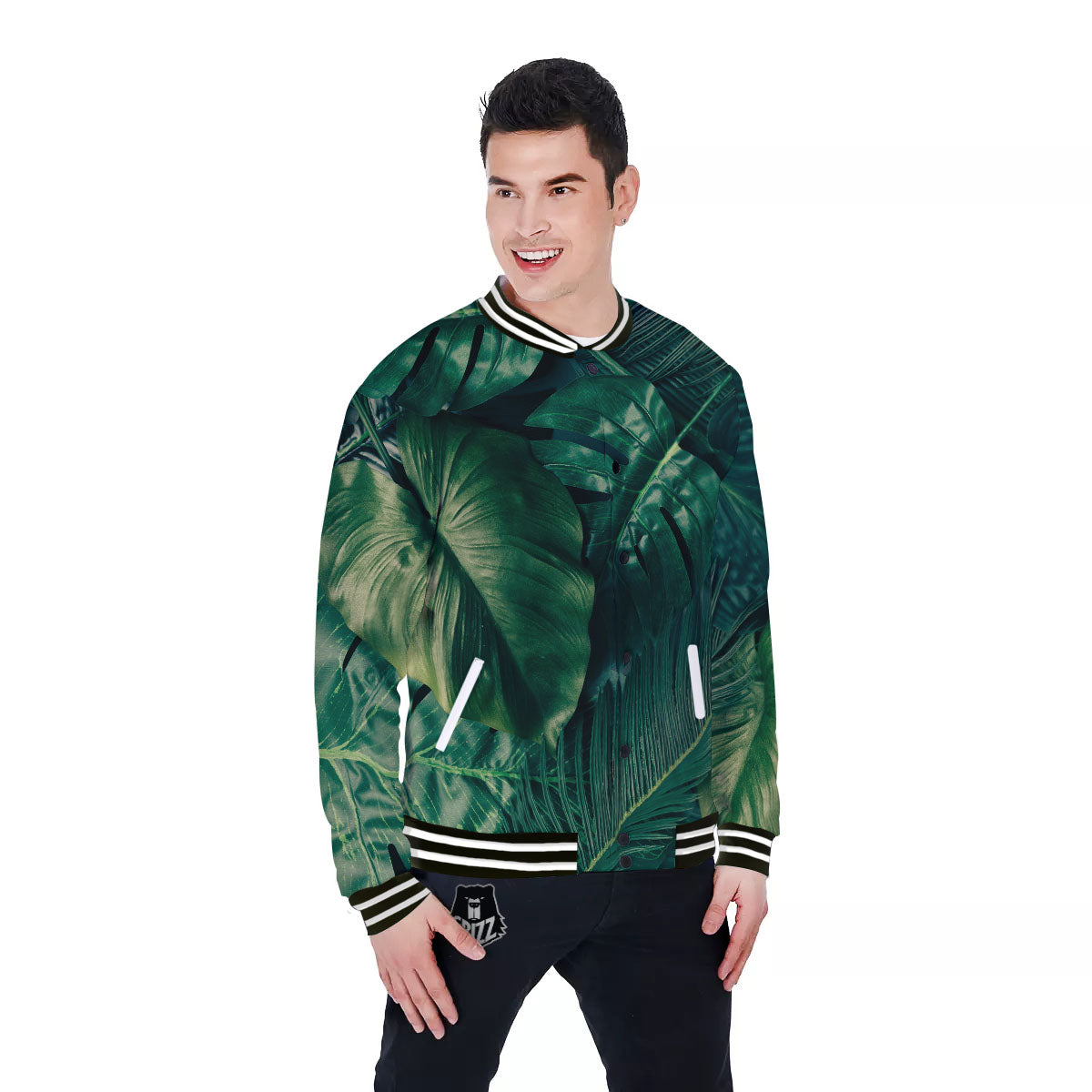 Tropical Leaf Natural Print Baseball Jacket-grizzshop