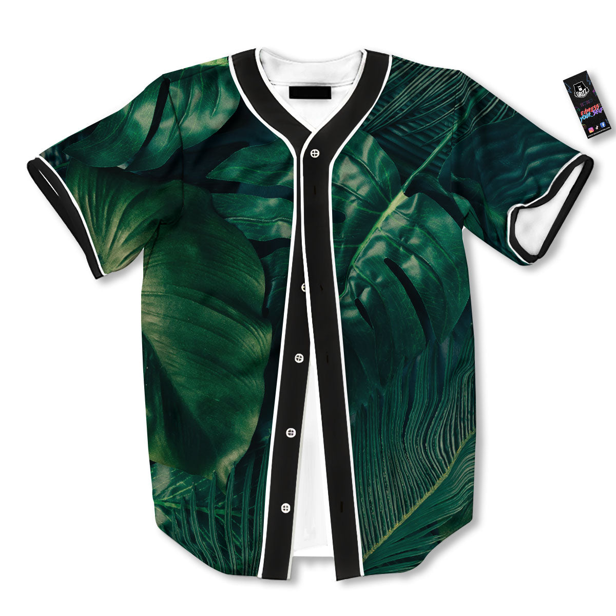 Tropical Leaf Natural Print Baseball Jersey-grizzshop